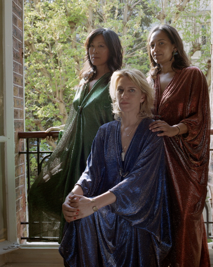 Celine Quideau, Susan Lu, and Sylvia Jorif in "Tayarane" caftan